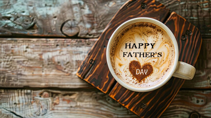Happy Father's Day Concept. Coffee latte with heart shape and happy fathers day word