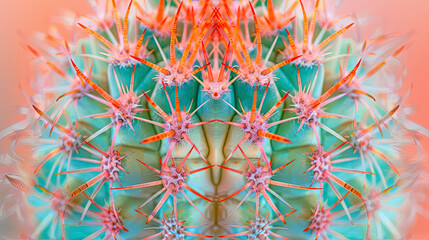 extreme closeup of spines on cactus, background cactus with spines - Powered by Adobe