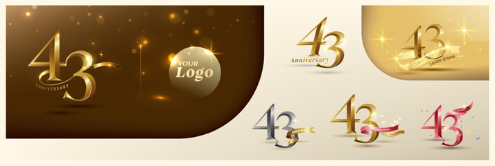 43rd anniversary logotype modern gold number with shiny ribbon. alternative logo number Golden anniversary celebration