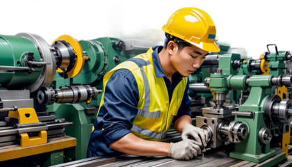 safety mechanic drilling asian factory man first production plant hard hat worker lathe male yellow workplace helmet operator event professional men at work electrician technician plumber screwdriver
