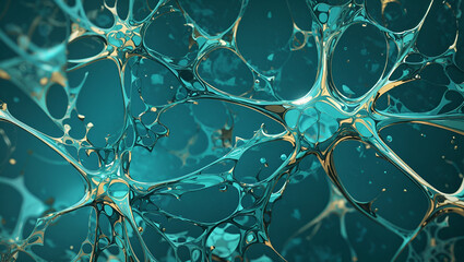 Abstract neurons artworks 3d illustration on teal color background design wallpaper