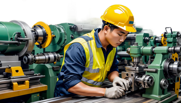safety mechanic drilling asian factory man first production plant hard hat worker lathe male yellow workplace helmet operator event professional men at work electrician technician plumber screwdriver