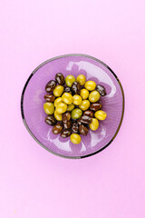 pickled olives and olives in a bowl