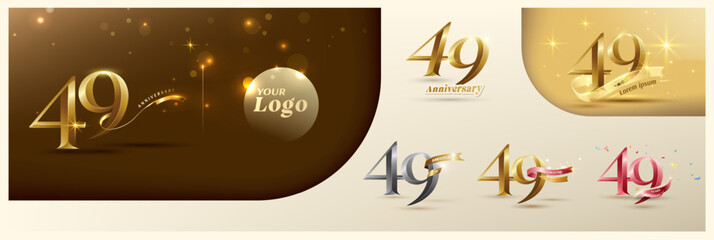 49th anniversary logotype modern gold number with shiny ribbon. alternative logo number Golden anniversary celebration