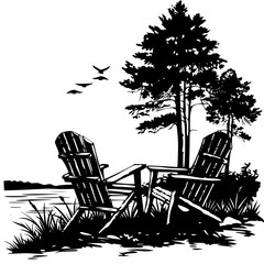 Fototapeta premium Adirondack Chair png, Adirondack Chair, Chair vector, Adirondack Scene SVG, Beach chair svg, Lounge chair svg, Muskoka clip art, Camping Cabin, Campfire Svg, Adirondack chair SVG, camping svg, forest,