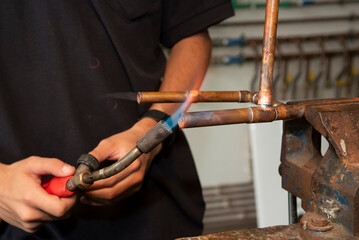 Tools on plumbing and heating workbench