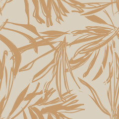 Obraz premium Neutral Colour Tropical Leaf Seamless Pattern Design