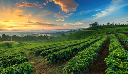 Plantation field with vegetables, scenic landscape agriculture, farmland, created with AI