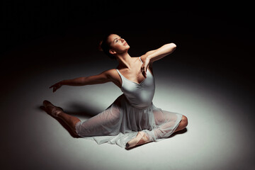 Ballet, ballerina and woman in studio for art performance, rehearsal or learning routine. Theatre,...
