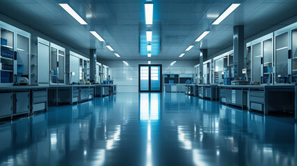 Obraz premium A futuristic food inspection facility where AI-powered robots and human technicians work side by side, testing and certifying food products for a hungry world