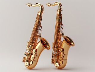 Two saxophones are shown on a white background.