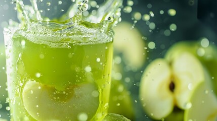 Freshly squeezed green apple juice in a clear glass, refreshing and bright