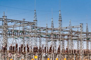 power substation. electric industry management of voltage and amperage