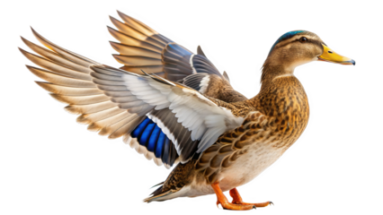 "Quacking Quacker": A duck captured mid-quack, with its bill slightly open and wings slightly raised, against a clean white background.