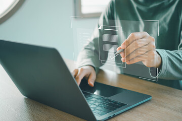 Document management and checklist concept, Businessman show e-document on email online management...