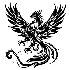 Fototapeta premium tattoo, vector, design, tribal, bird, pattern, illustration, flower, ornament, decoration, floral, art, silhouette, phoenix, black, element, symbol, fire, leaf, logo, swirl, nature, wing, animal, drag