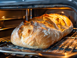 Bread baking in an oven. - obrazy, fototapety, plakaty