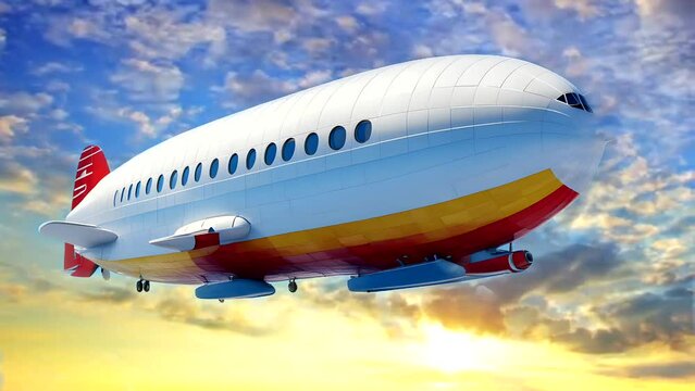 Zeppelin at sunset. Seamless looping time-lapse 4k video animation background