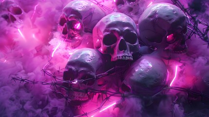 abstract pink background with skulls and smoke