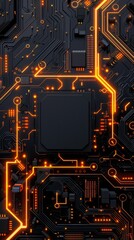 Fototapeta premium Black circuit board with orange elements. The concept of modern technologies. Technological background