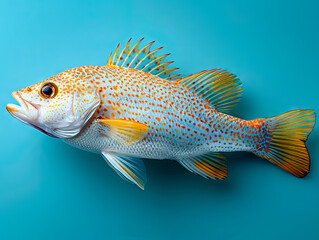A fish is on a blue background. - obrazy, fototapety, plakaty