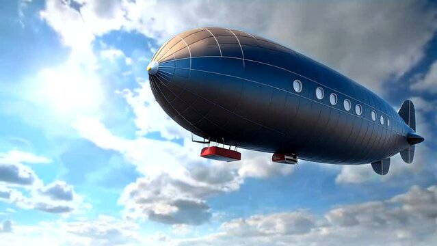 Vintage illustration capturing a majestic zeppelin floating gracefully against a clear blue sky