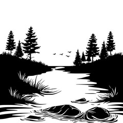 River Scene png, River Scene vector, River Scene clipart, River Landscape svg, River Scene wall art, River Mountain svg, River Scene SVG Bundle, Landscape Svg, Forest Svg, Adventure Svg, Outdoor Svg, 