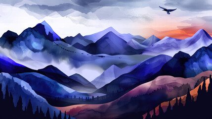 landscape mountains illustration