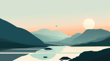 sunset in the mountains illustration serene scene