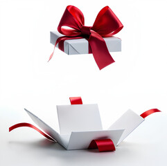 gift boxes red and white color with gold ribbons opened