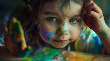Colorful Creativity: A Little Girl's Joyful Exploration. Generative AI