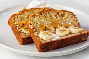 Mouthwatering 3-Ingredient Banana Bread with Whipped Cream and Honey Drizzle
