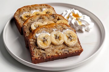 Simple and Elegant 3-Ingredient Banana Bread with Whipped Cream