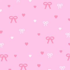 Illustration of ribbons, hearts on a pastel pink background for Valentine card, print, girly pattern, kid clothes, gift wrap, packaging, fabric, wallpaper, backdrop, women textile, garment, dress, ads