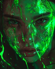 Artistic portrait with green color splash