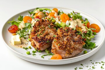 Savory Unstuffed Pork Chops with Fresh Side Salads and Crispy Coating