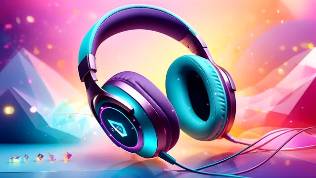 Headphone and music notes in pastel colors. 