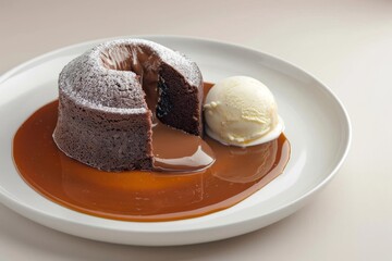 Exquisite Treat: Molten Chocolate Cake with Caramel and Ice Cream