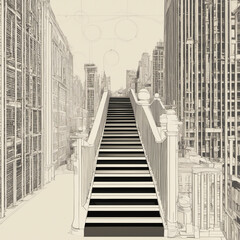 vintage style illustration - stairs in a city