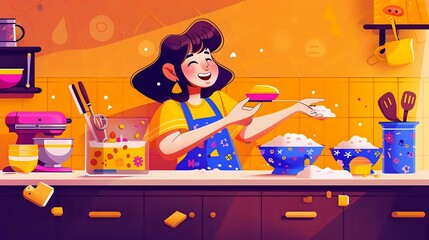 Joyful Woman Creating Delicious Treats with Love