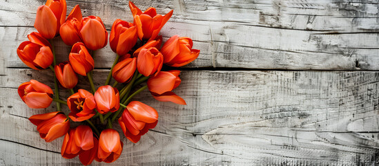 Heart from Red Tulips Flowers on rustic table  "Heartfelt Moments: Red Tulip Display for Marc