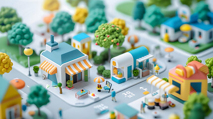 3D Cute Icon of Company Engaging in CSR Fair to Showcase Initiatives and Connect with Community Members in Isometric Scene