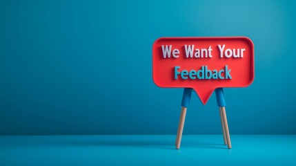 Vibrant Red Feedback Lightbox on Stands Against a Blue Background