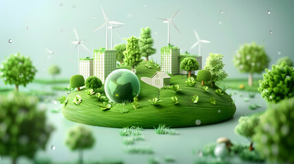 Isometric 3D Cute Icon Green Technology Innovation Showcase: Innovative Green Tech by Corporations for Enhanced Sustainability