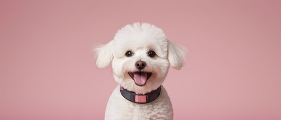 Portrait of cute joyful Bichon Frise . pet dog animal