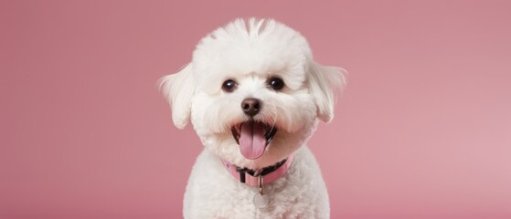Portrait of cute joyful Bichon Frise . pet dog animal