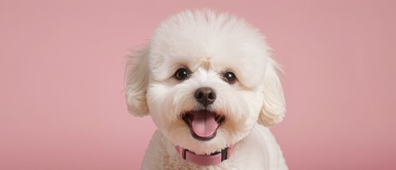 Portrait of cute joyful Bichon Frise . pet dog animal