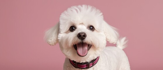Portrait of cute joyful Bichon Frise . pet dog animal