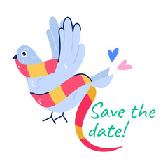 Handy flat sticker depicting save the date typography 