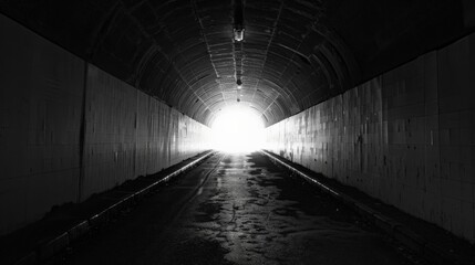 A dark tunnel with a bright light at the end